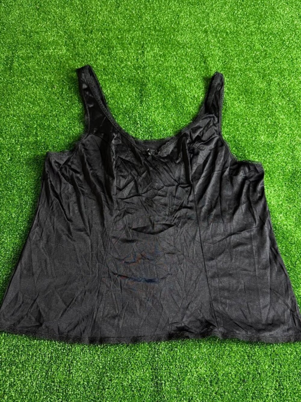 Vintage Vassarette Black Tricot Lace Trim Camisole Cami Lingerie Top Size M